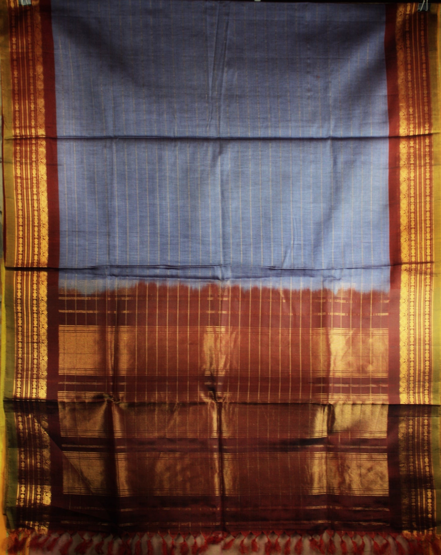 Gadwal Handloom SICO Saree - Blue gray/ Maroon