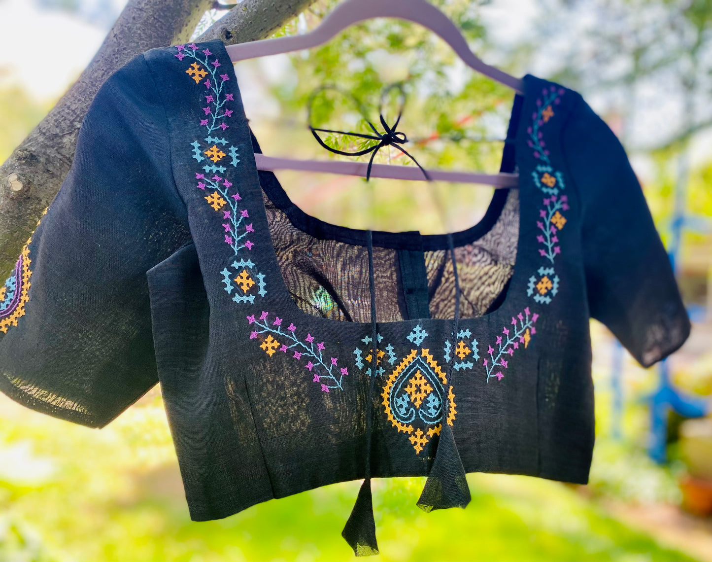 Embroidered Black Blouse - Silk Cotton