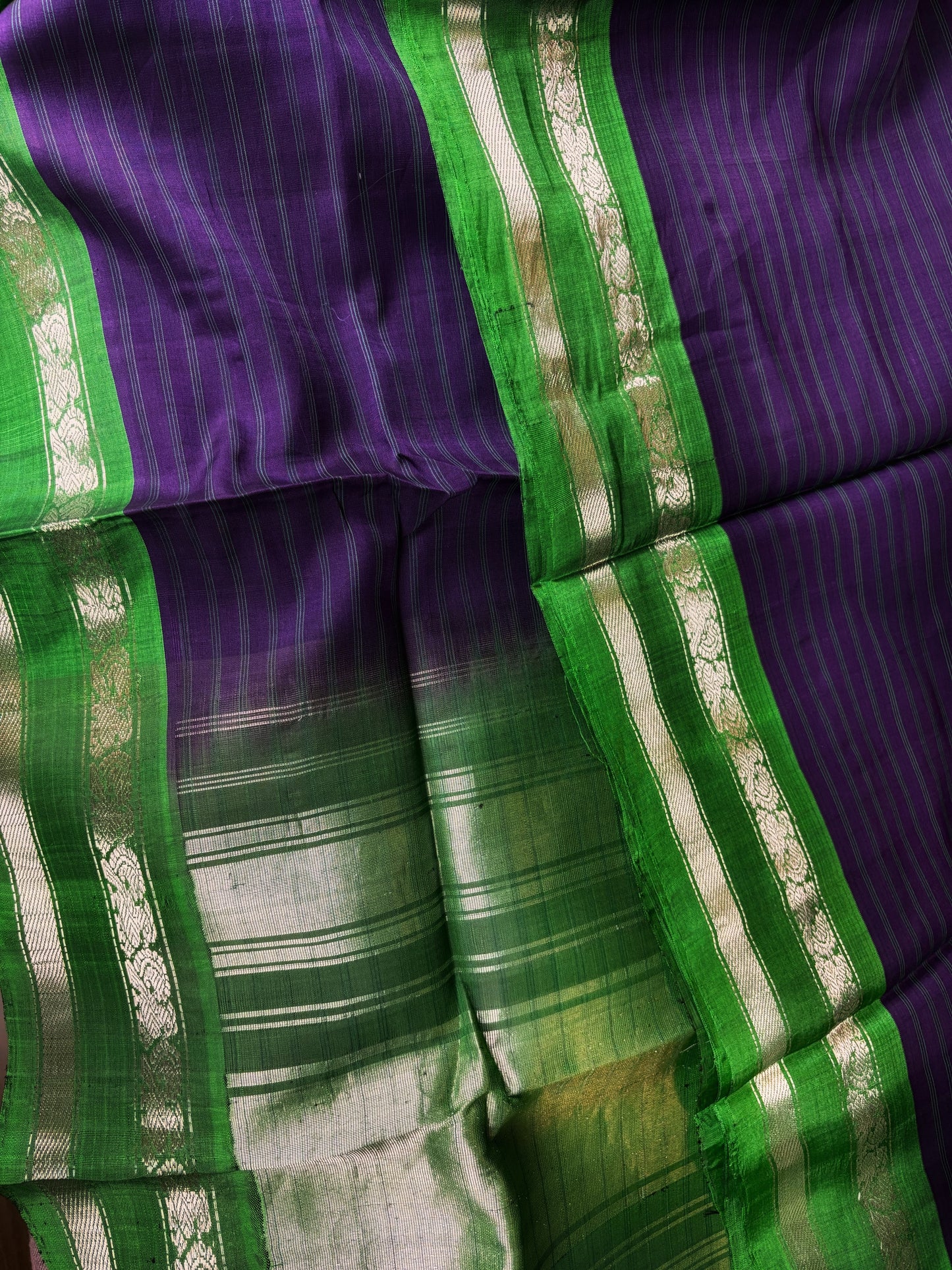 Gadwal Handloom SICO Saree - Eggplant/ Green