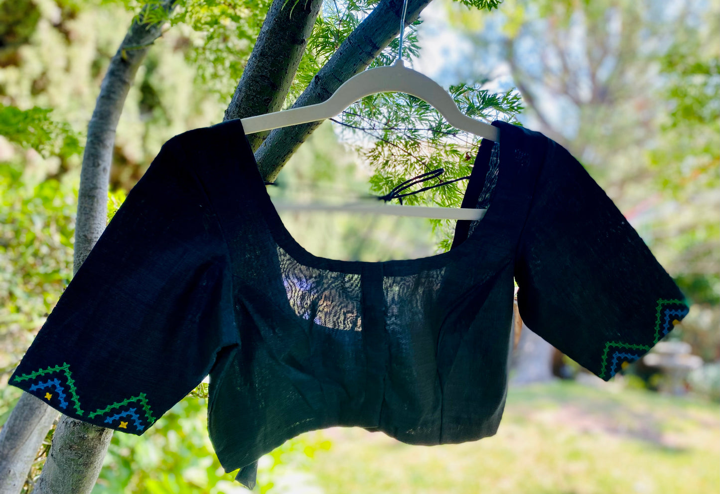Embroidered Black Blouse - Silk Cotton
