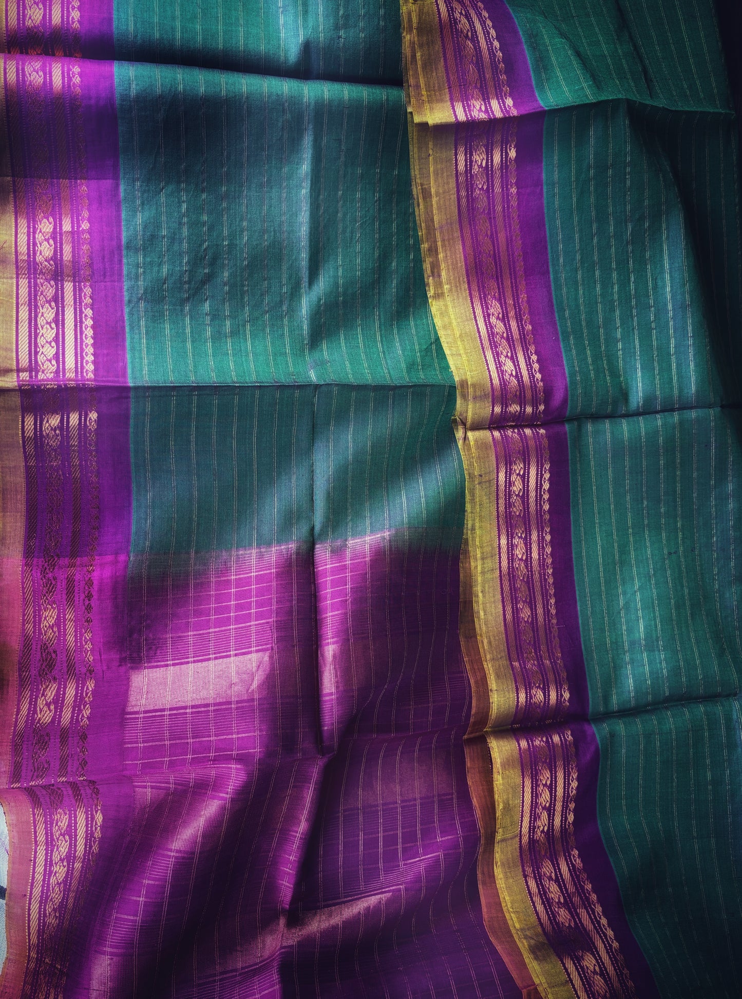 Gadwal Handloom SICO Saree - Teal/ Pink
