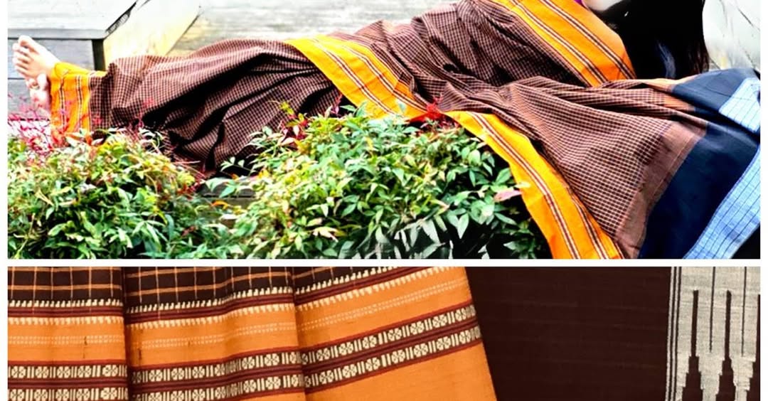 Ilkal Handloom Saree - Black checks w/ Orange