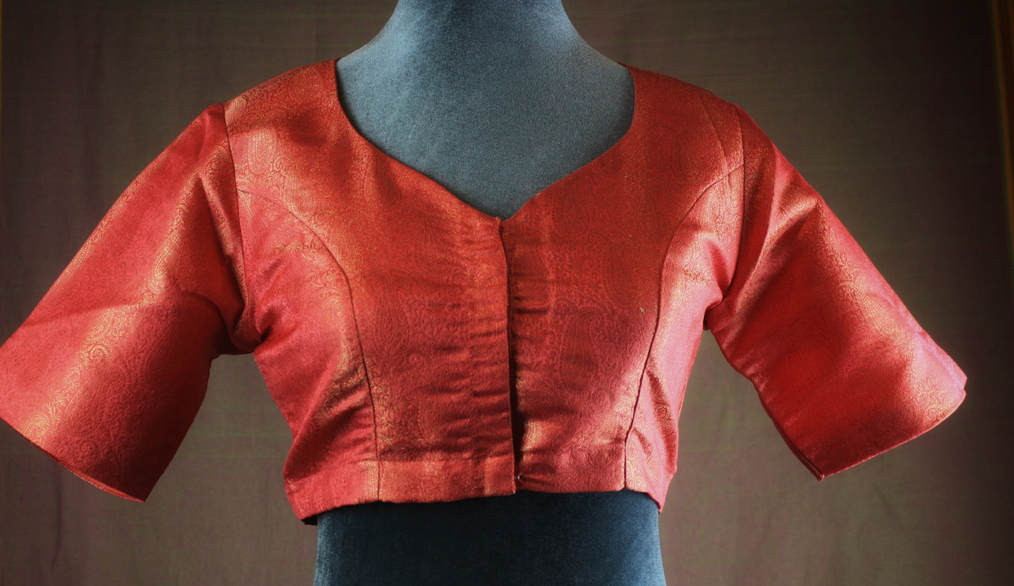 Banarasi Brocade Blouse - Turquoise blue/ Peach