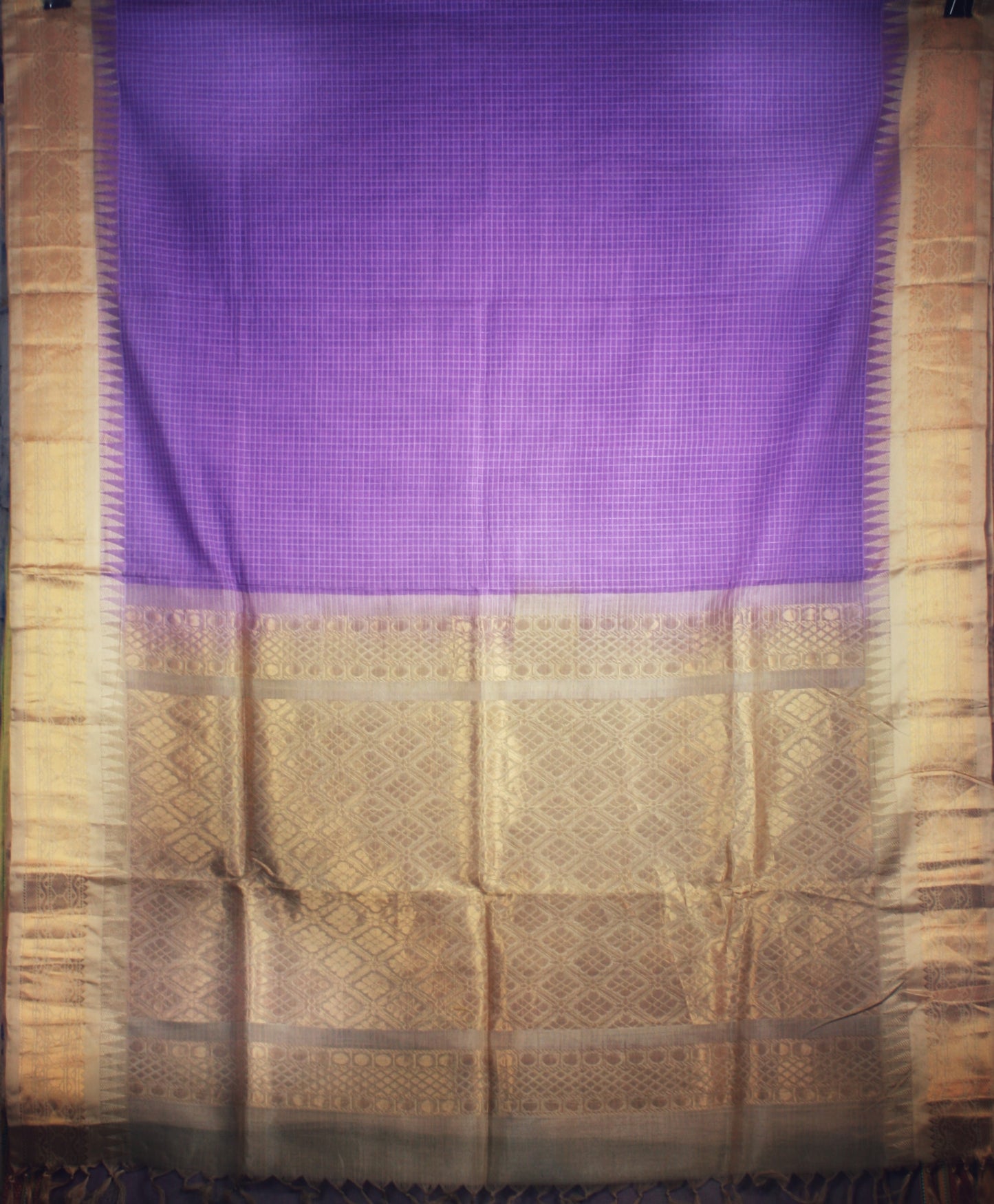 Gadwal Handloom Cotton Saree - Lavendar/ Cream