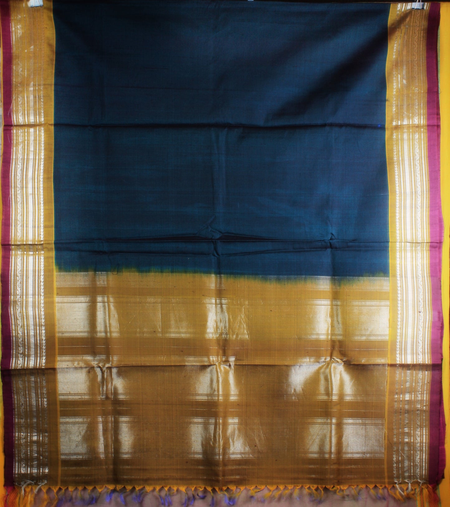 Gadwal Handloom SICO Saree - Dark Gray/ Mustard
