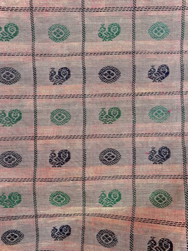Kanjivaram Cotton Saree - Biscuit w/ Green,Pink Ayiram butta
