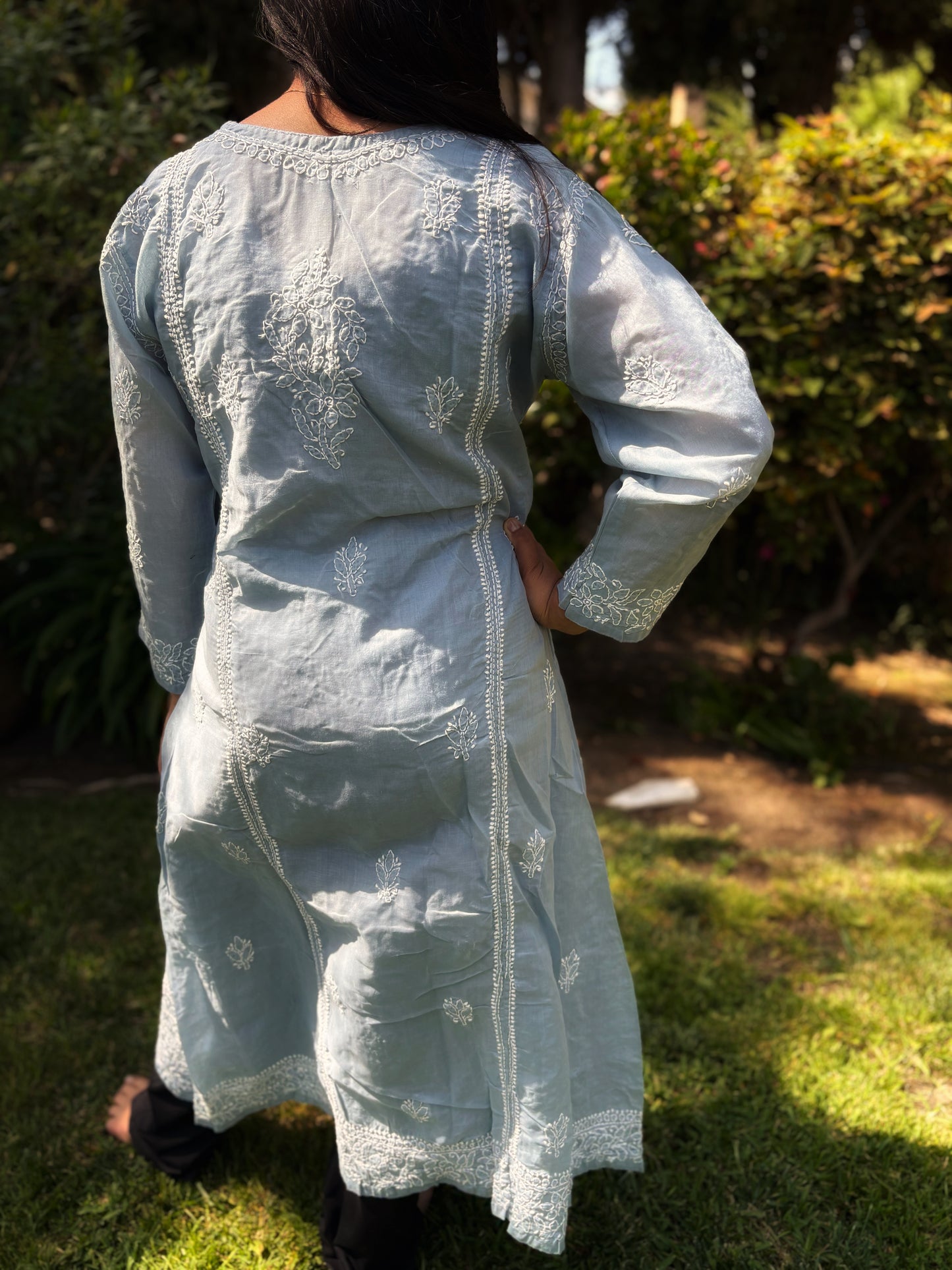 Chikankari Hand embroidery Cotton Angrakha Kurta