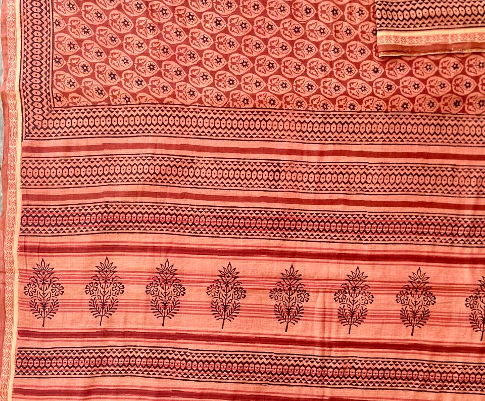 Khadi Saree w/ Bagru Hand block Print- Red