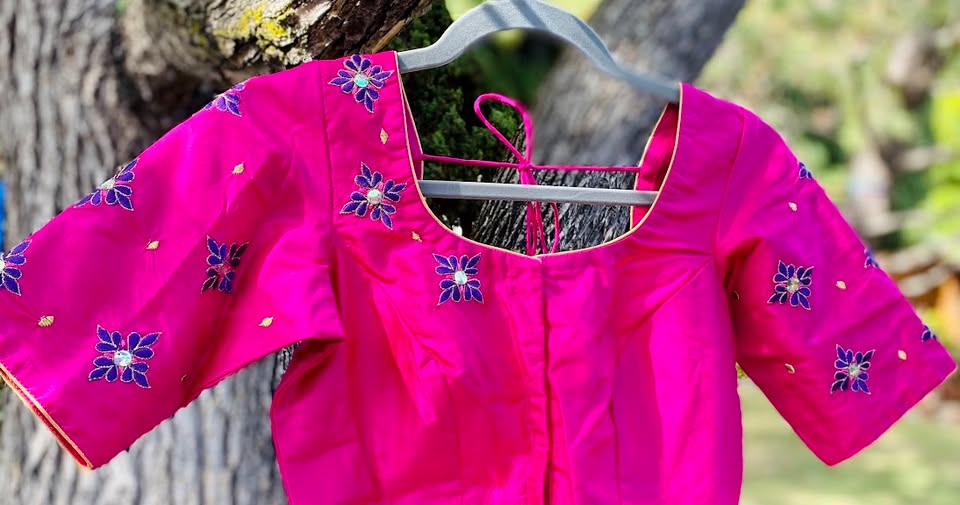Aari hand embroidered Silk Blouse - Pink