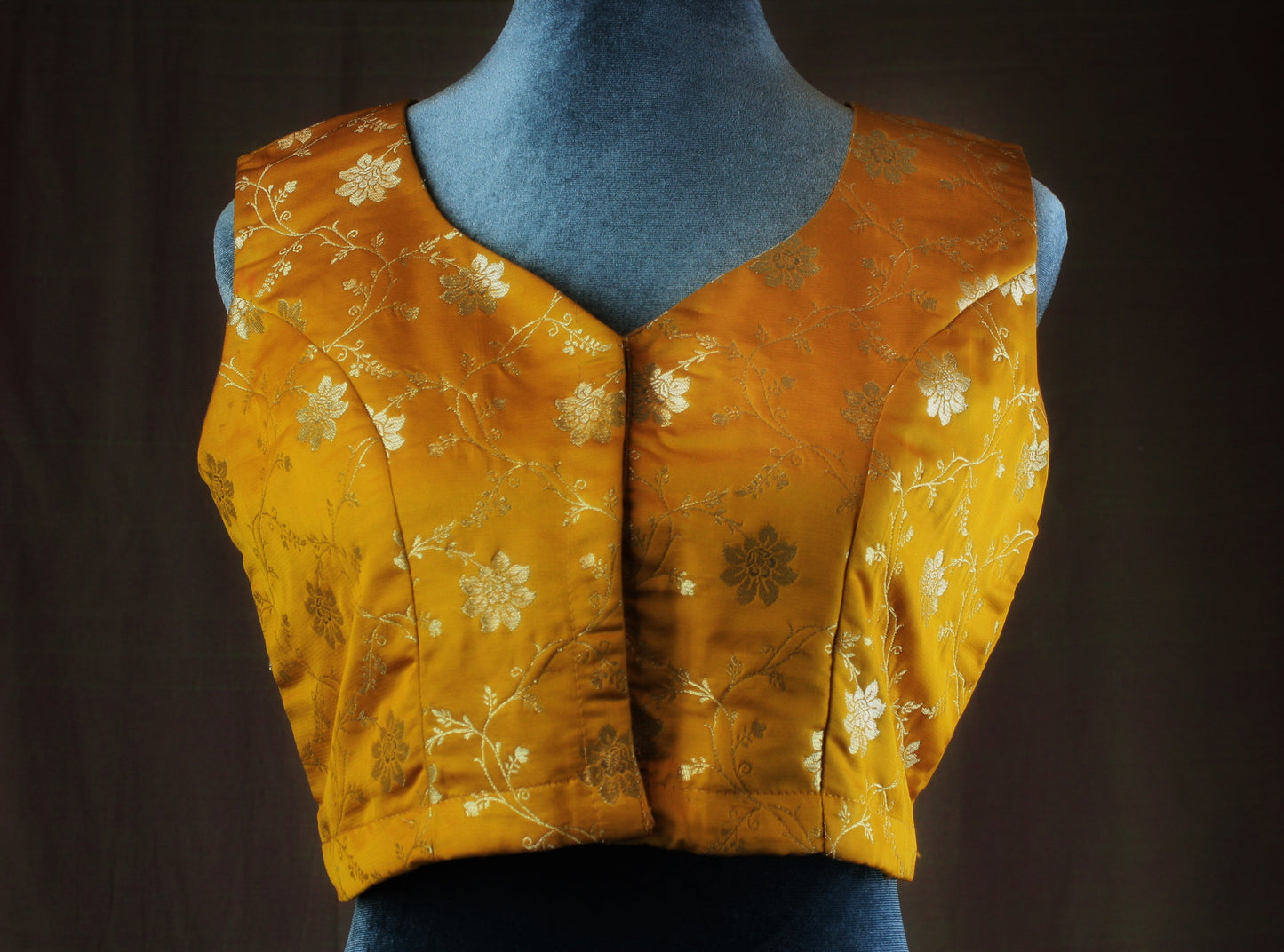 Banarasi Brocade Blouse - Mustard Yellow / Maroon