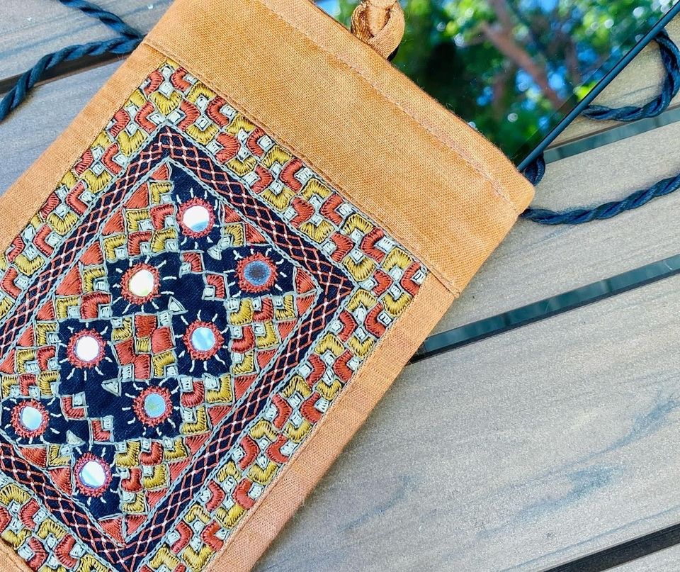 Hand embroidered cell phone pouch