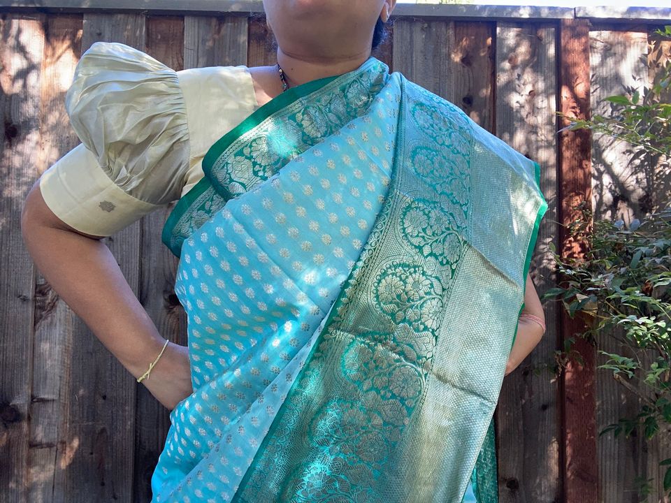 Venkatagiri Silk Saree - Sky blue w/ Teal