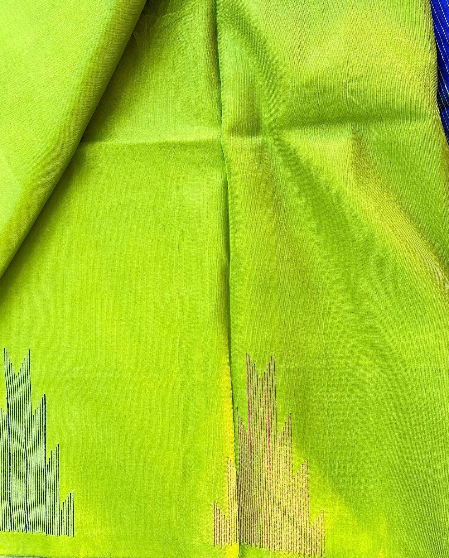 Venkatagiri Silk Saree - Light Green w/ Royal blue