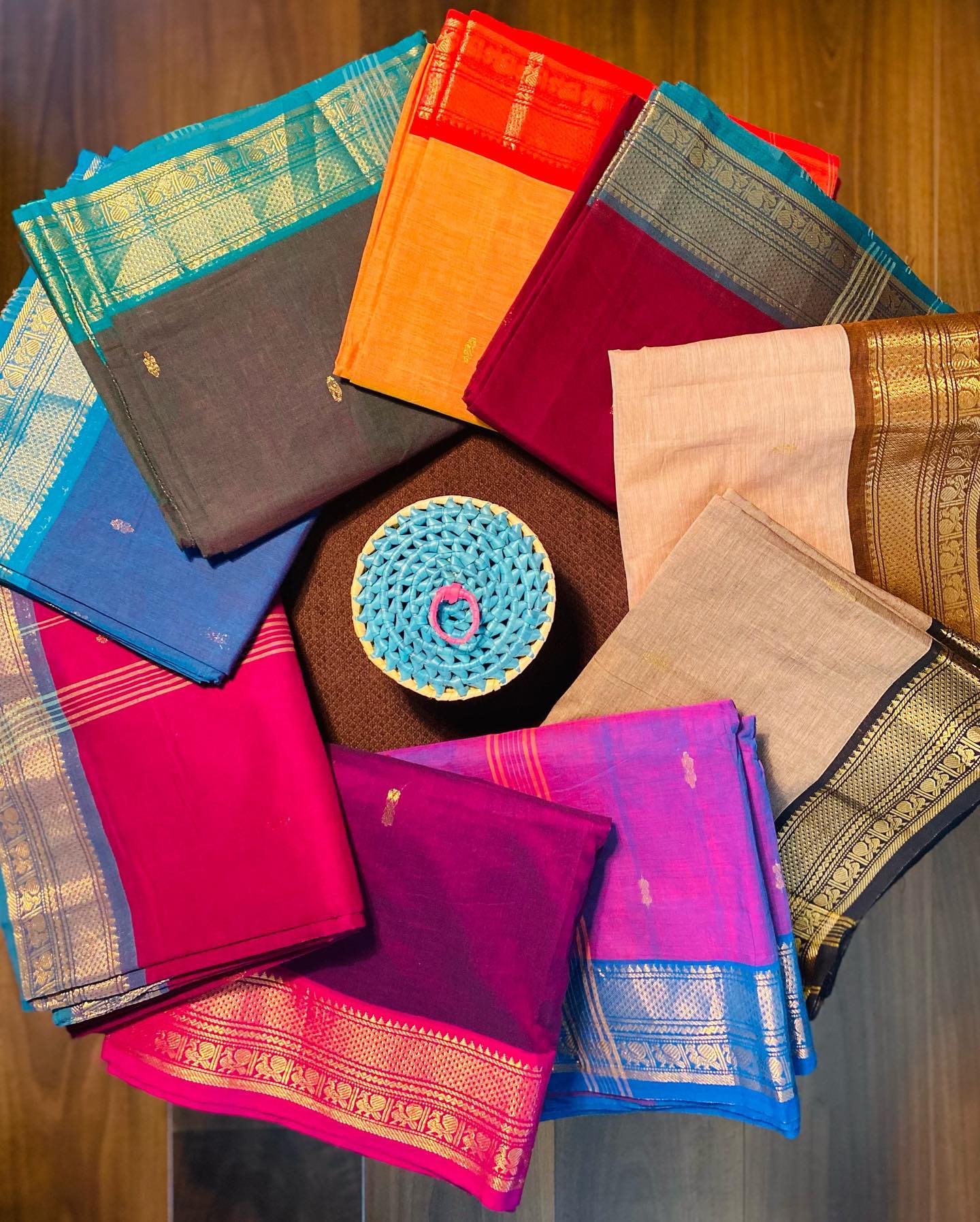 Chettinad Handloom Saree - Lavender w/ Blue