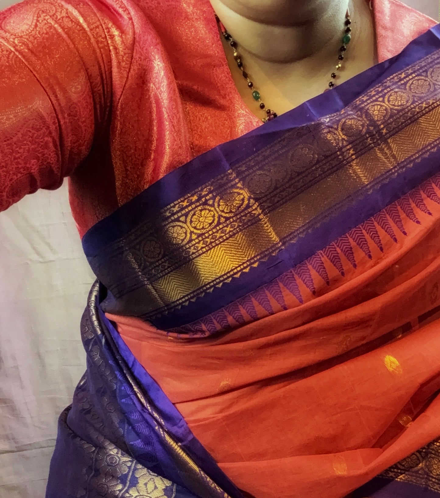 Banarasi Brocade Blouse - Turquoise blue/ Peach