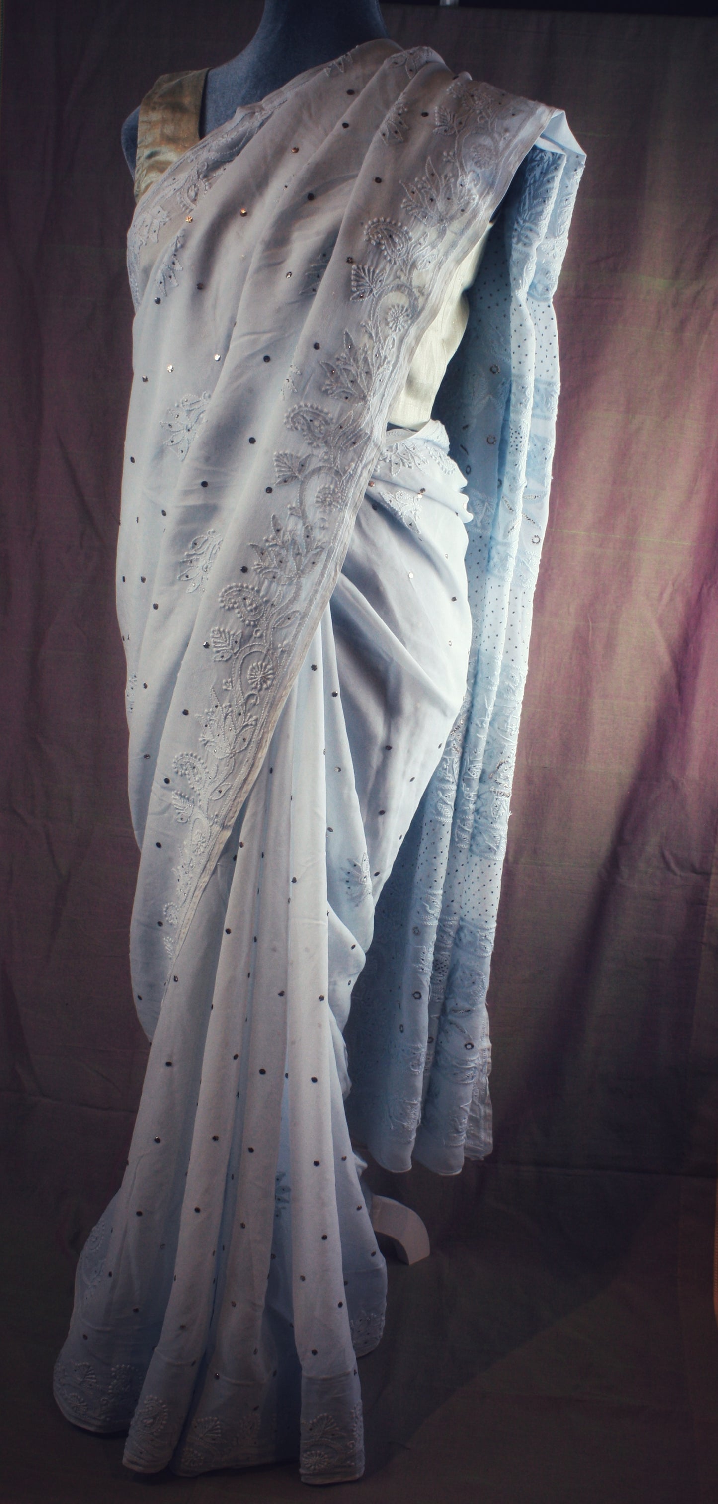 Chikankari Hand embroidery Georgette Saree - Baby Blue