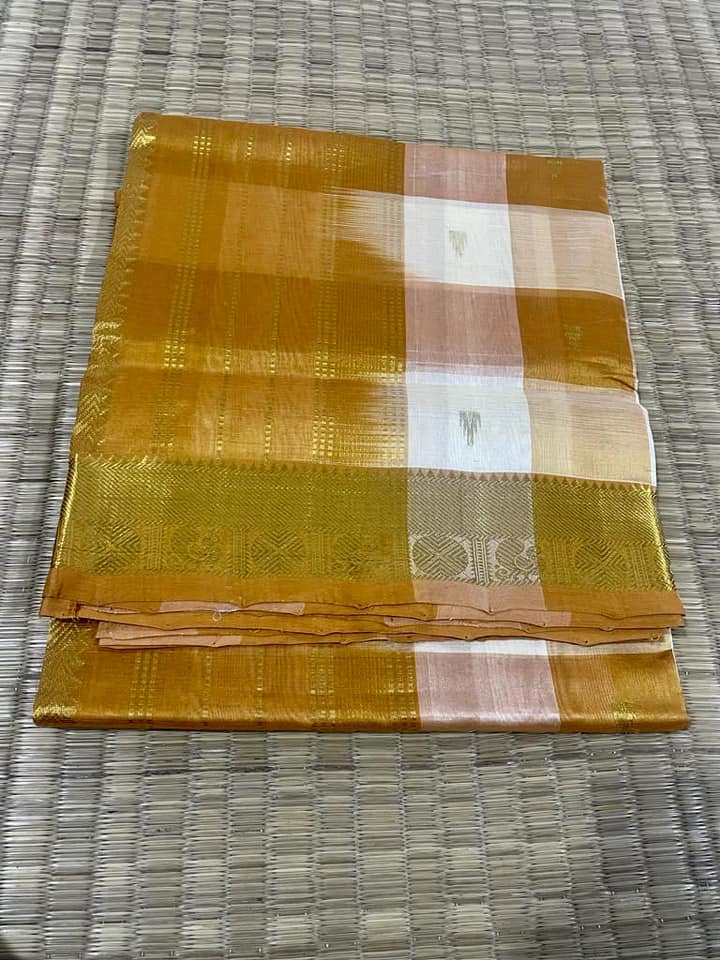 Kanjivaram Silk Cotton Saree - Yellow Checks