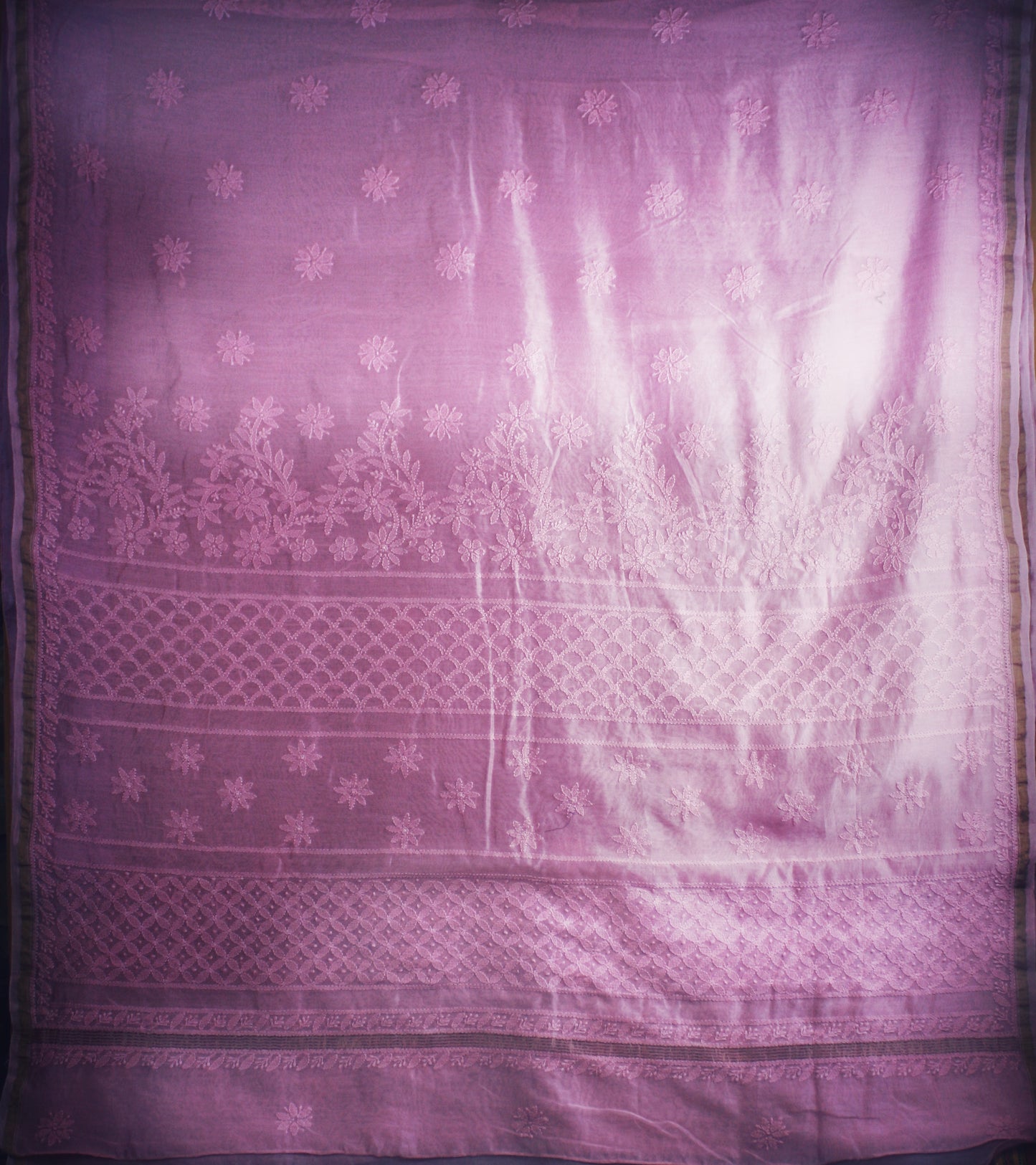 Chikankari Hand embroidery Chanderi Silk Saree - Pink