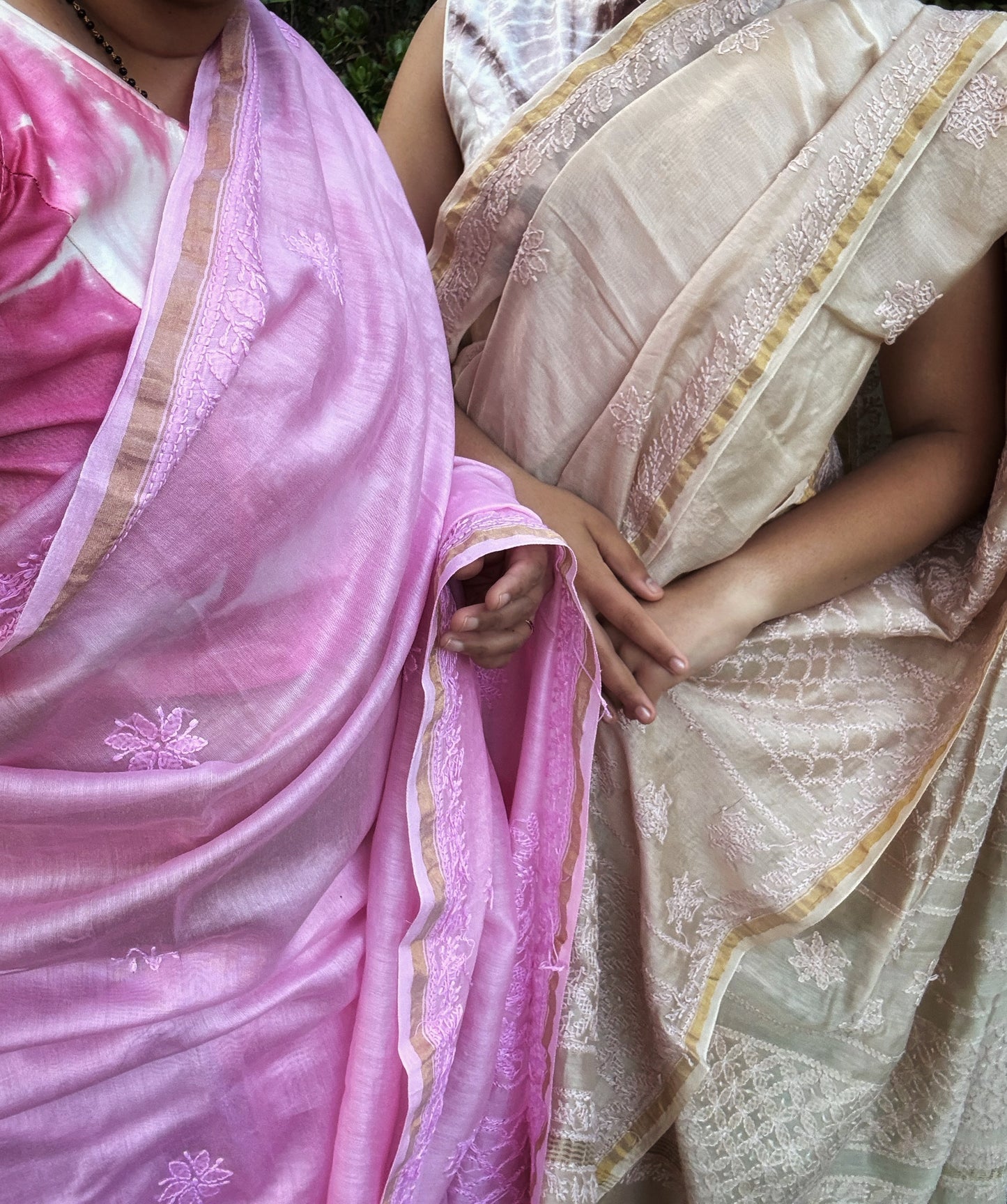 Chikankari Hand embroidery Chanderi Silk Saree - Fawn
