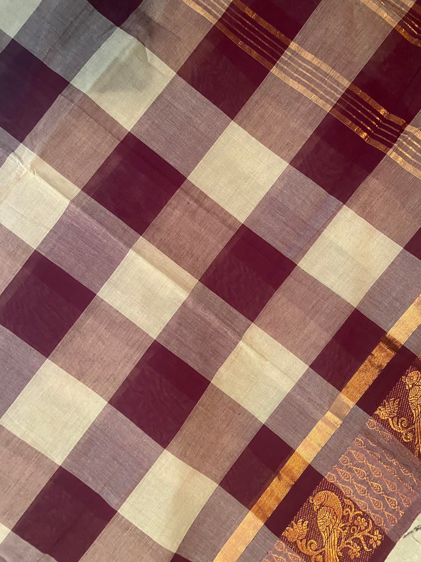 Kandangi Handloom Saree - Checks - Maroon/ Cream