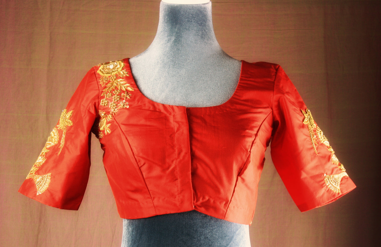 Aari hand embroidered Silk Blouse - Red/ Gold