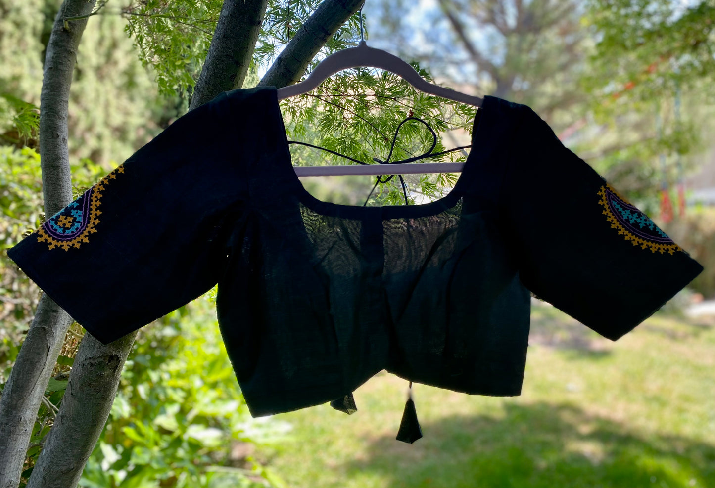 Embroidered Black Blouse - Silk Cotton
