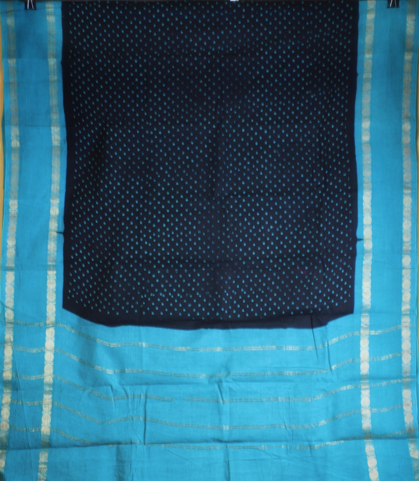 Sungudi Cotton Saree - Black/ Turquoise Blue