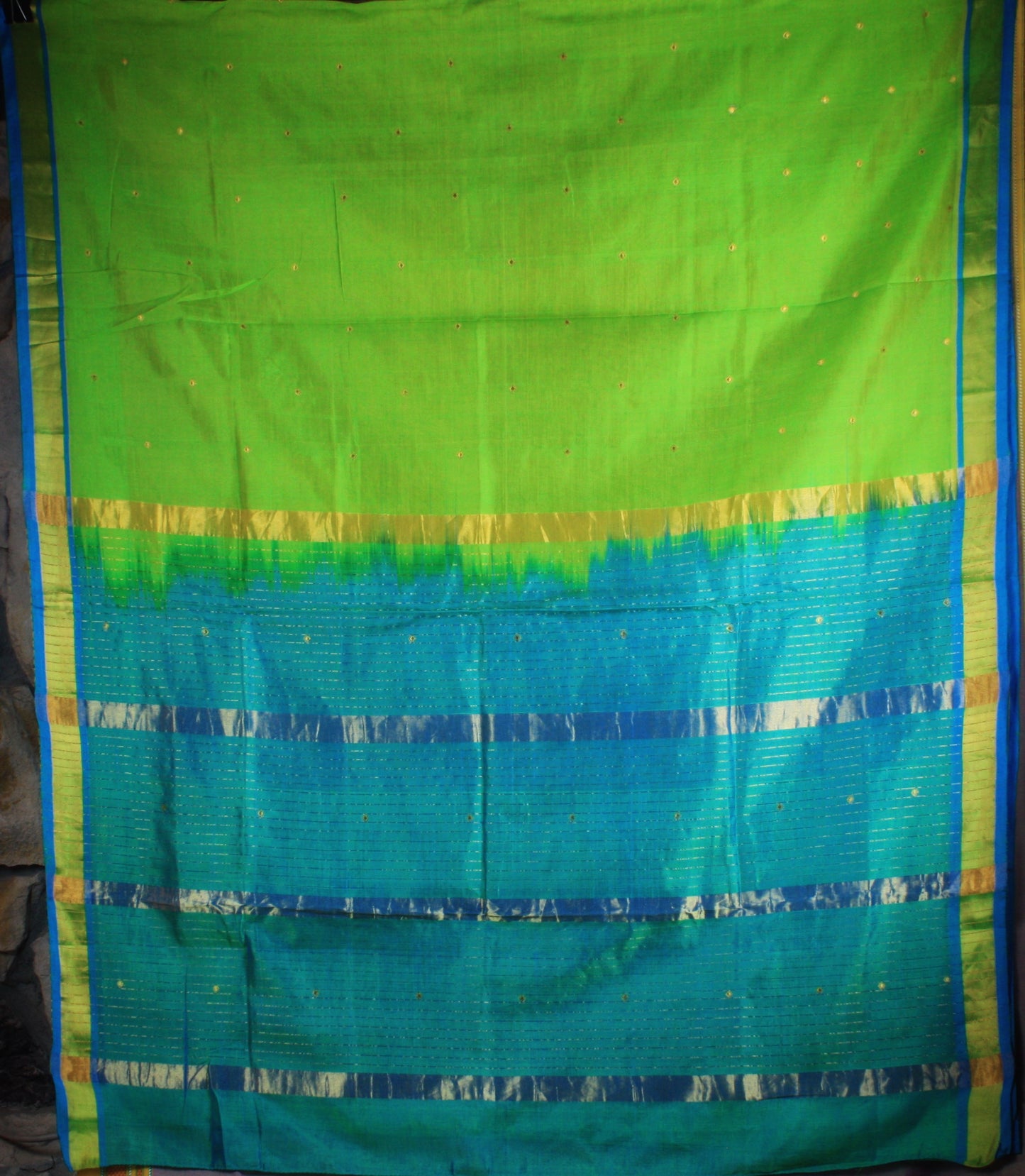 Venkatagiri Handloom Silk Cotton Saree - Light Green w/ Blue
