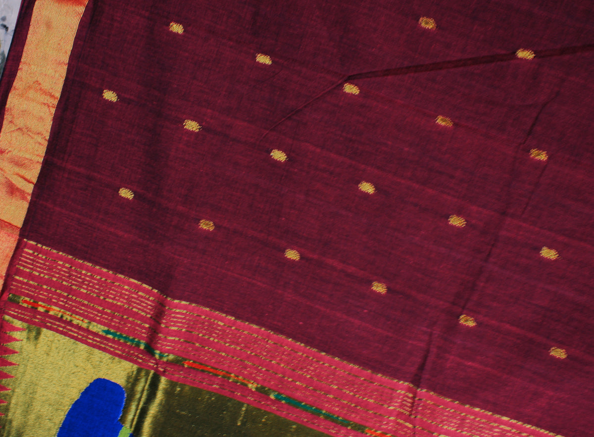 Paithani Handloom Cotton Saree - Purple