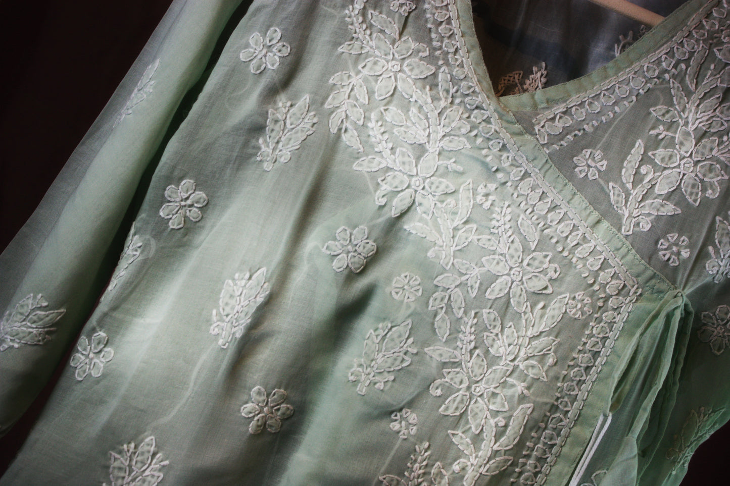 Chikankari Hand embroidery Cotton Angrakha Kurta