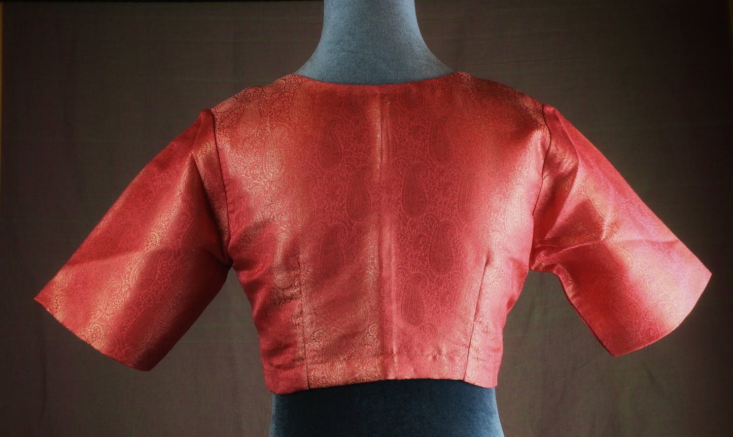 Banarasi Brocade Blouse - Turquoise blue/ Peach