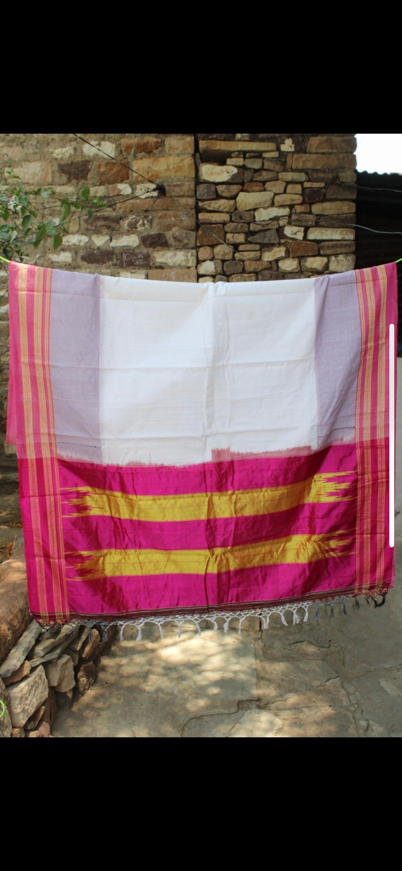 Ilkal Handloom Saree - White w/ Pink border