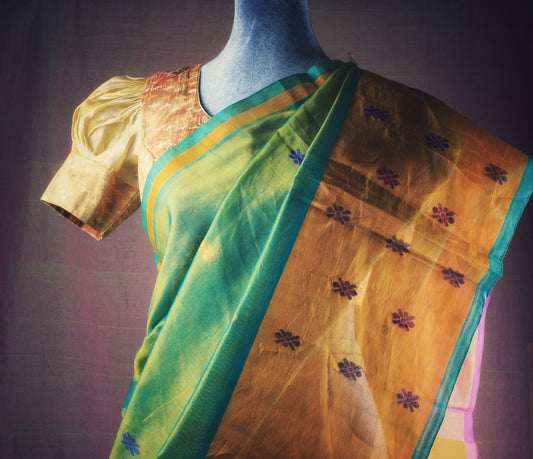 Venkatagiri Handloom Silk Cotton Saree - Teal w/ Purple
