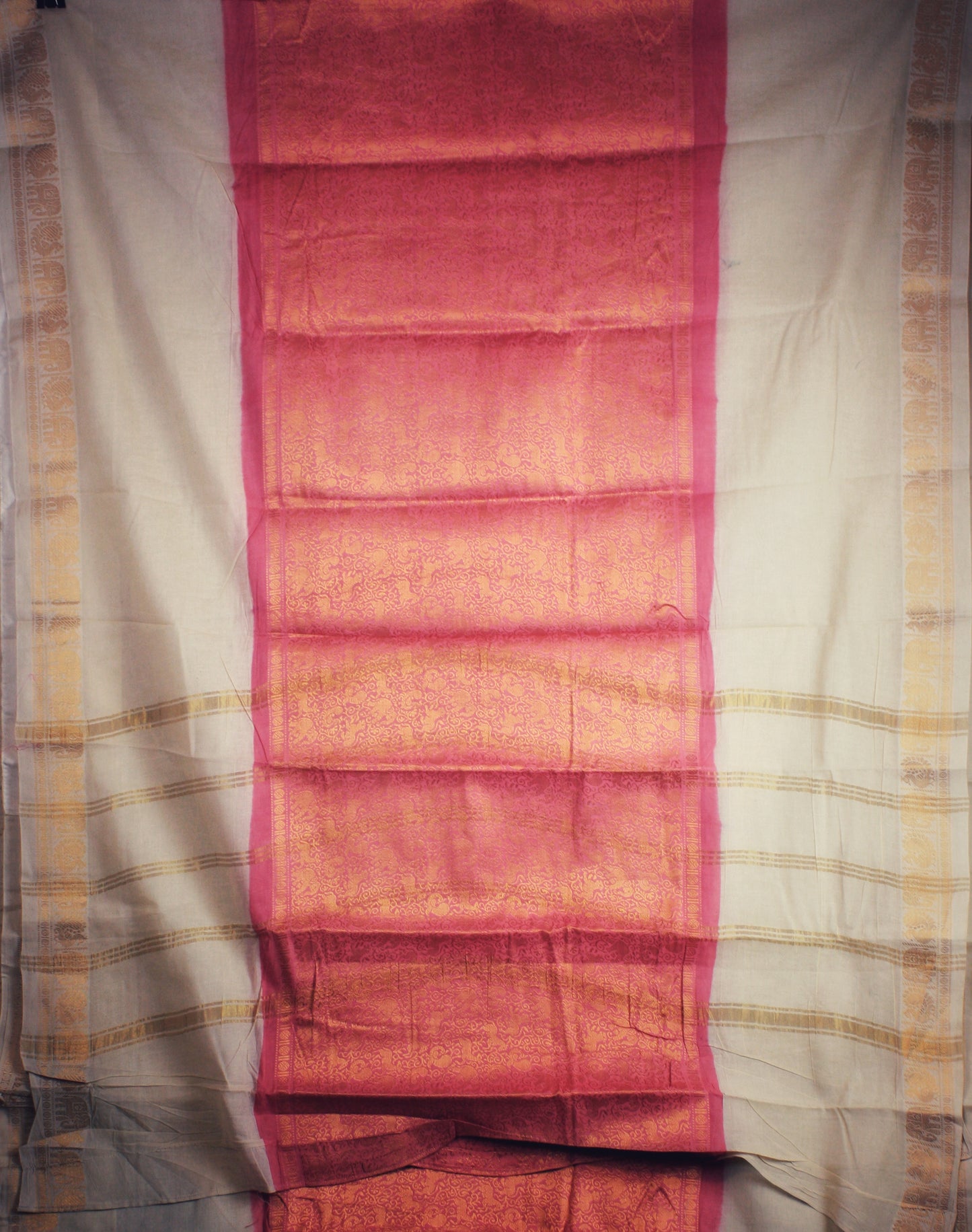 Sungudi Cotton Saree - Pink/ Off-white Vanasingaram