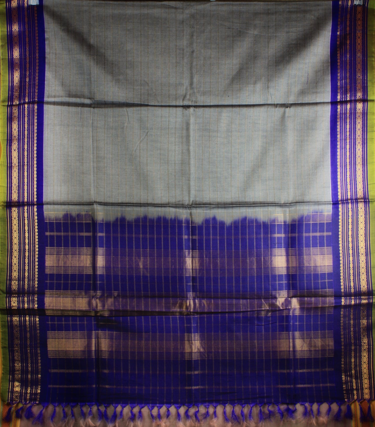 Gadwal Handloom SICO Saree - Gray/ Blue