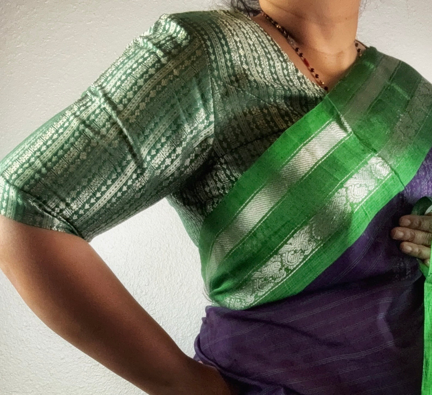 Banarasi Brocade Blouse - Blue/ Green - silver