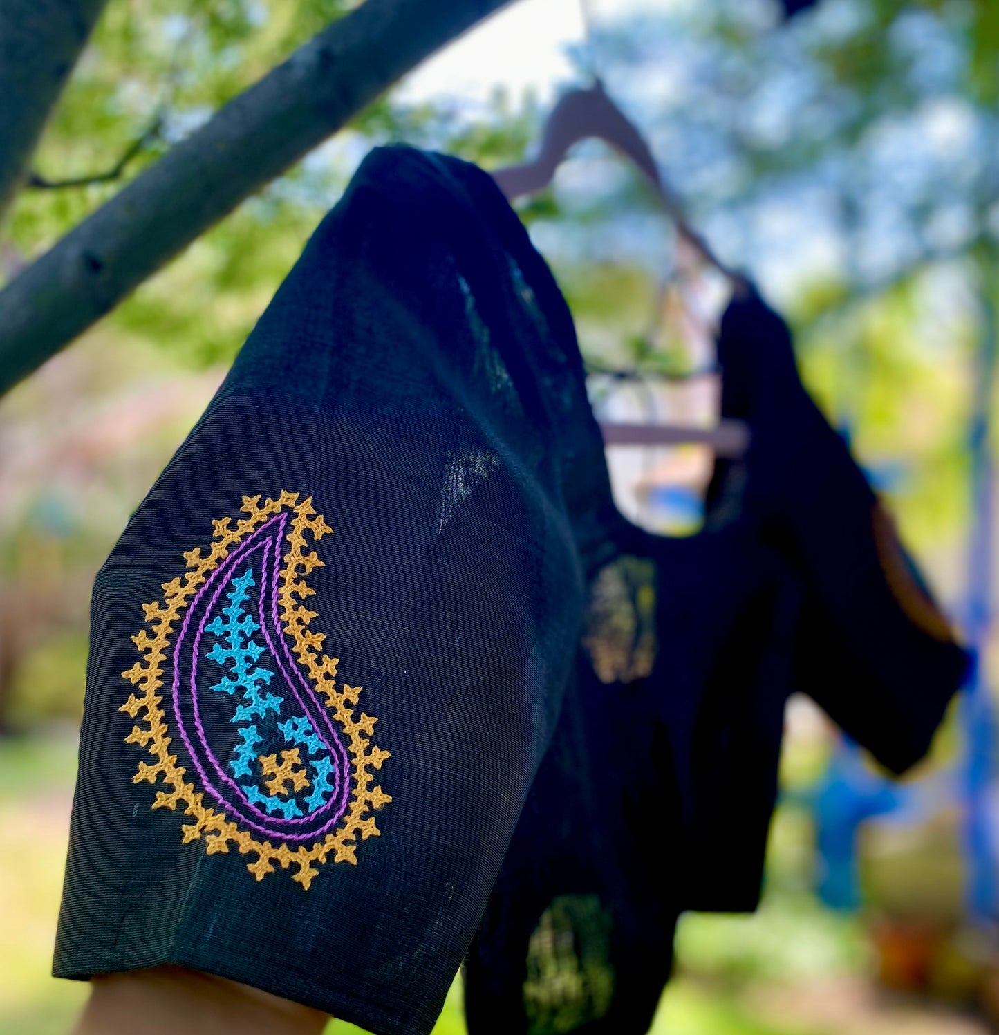 Embroidered Black Blouse - Silk Cotton