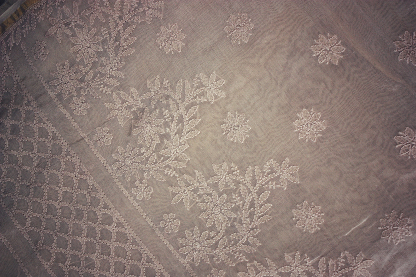 Chikankari Hand embroidery Chanderi Silk Saree - Fawn