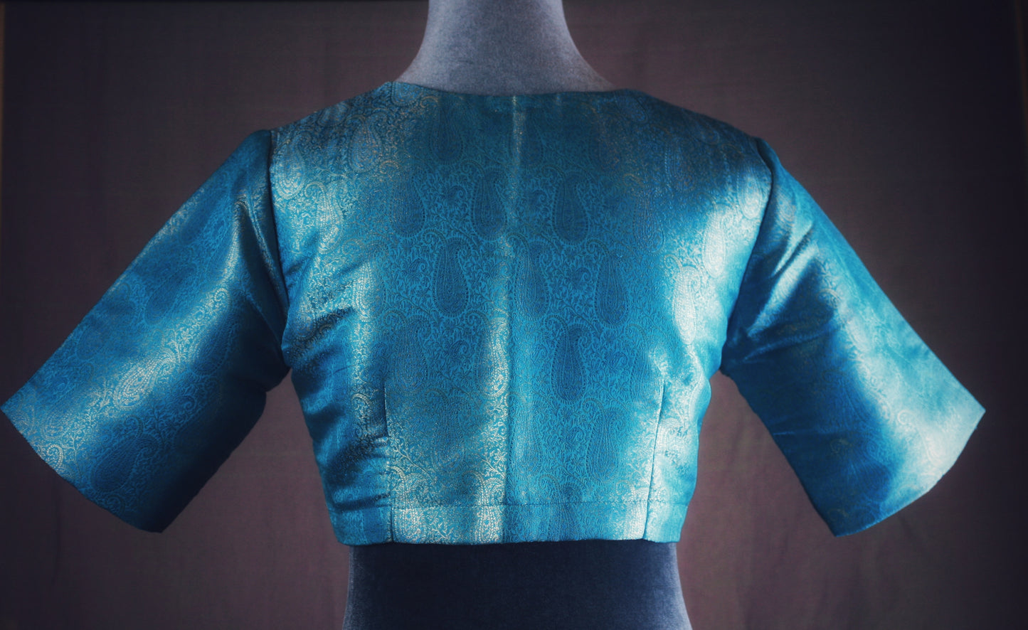 Banarasi Brocade Blouse - Turquoise blue/ Peach