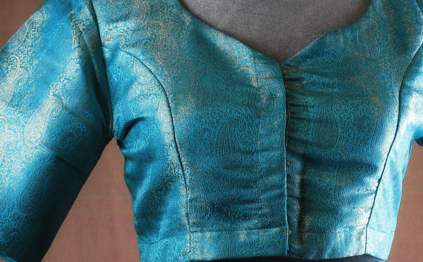 Banarasi Brocade Blouse - Turquoise blue/ Peach