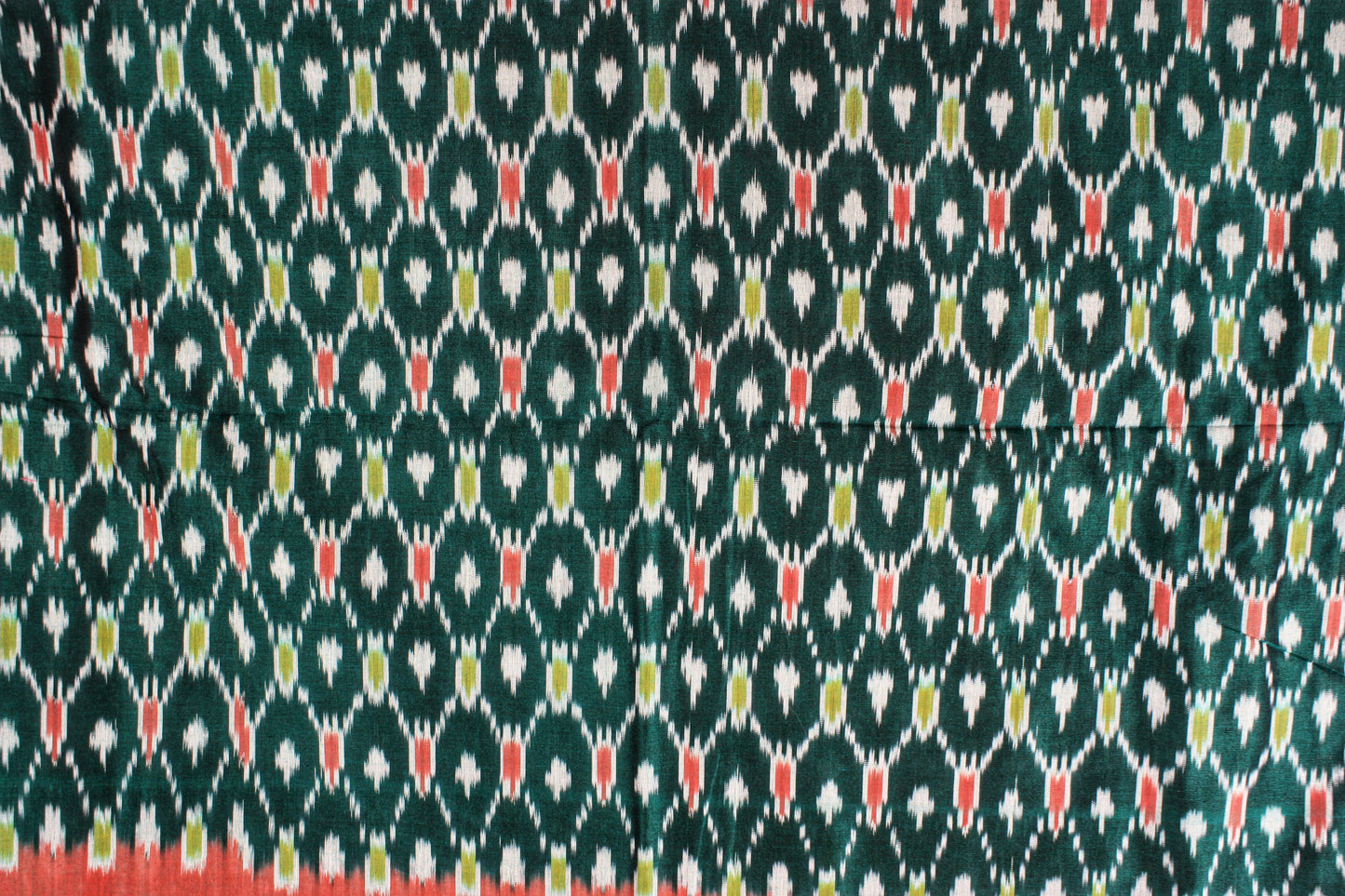 Pochampally Ikat Silk Cotton Saree - Green/ Red