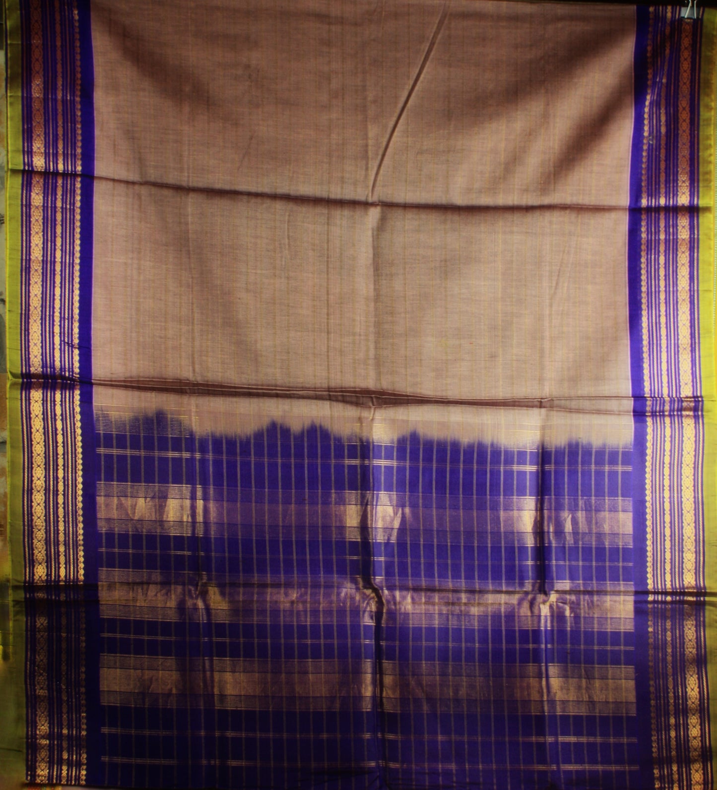 Gadwal Handloom SICO Saree - Pale pink/ Blue