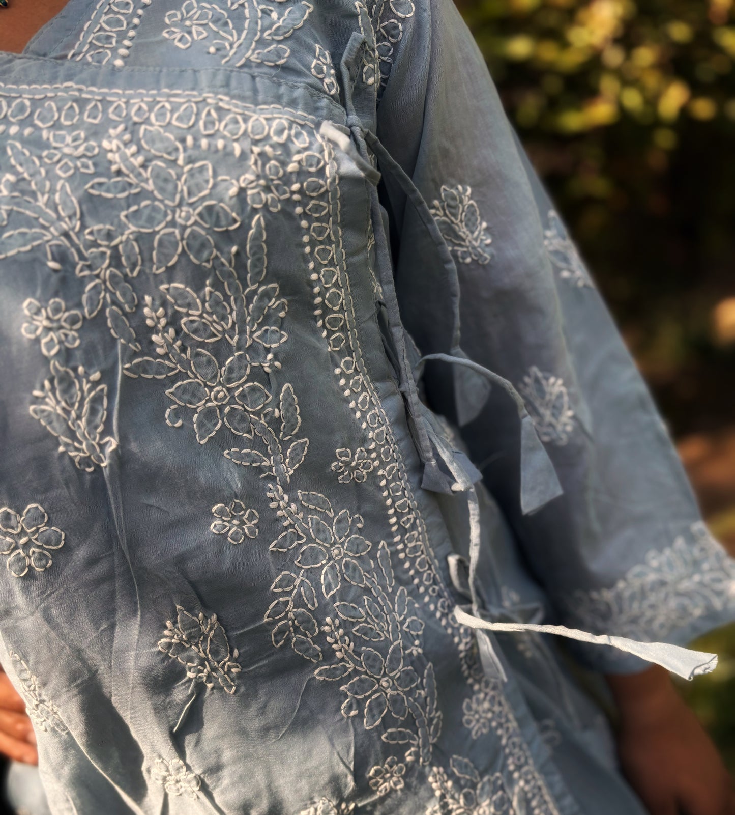 Chikankari Hand embroidery Cotton Angrakha Kurta
