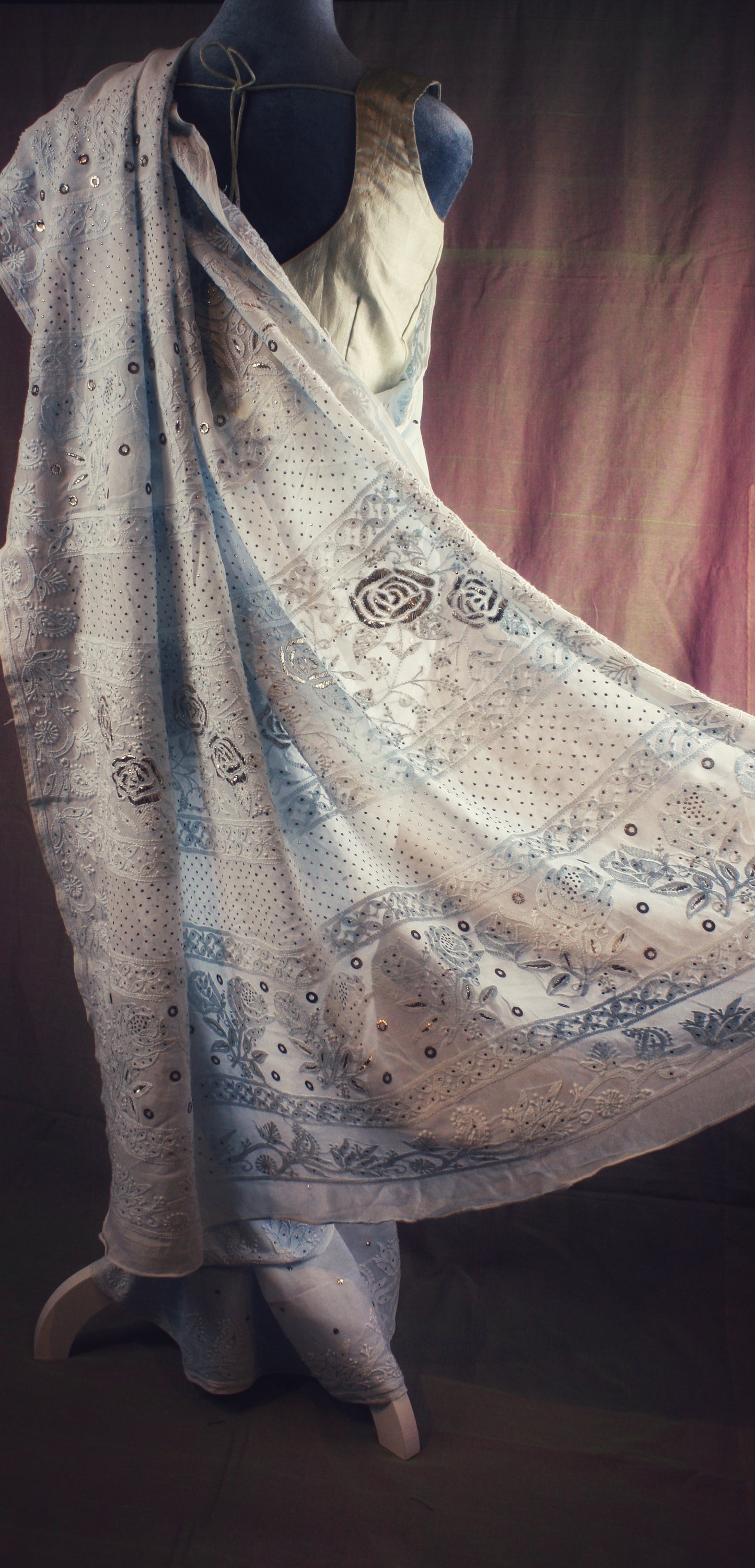 Chikankari Hand embroidery Georgette Saree - Baby Blue
