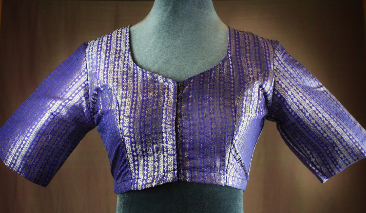 Banarasi Brocade Blouse - Blue/ Green - silver