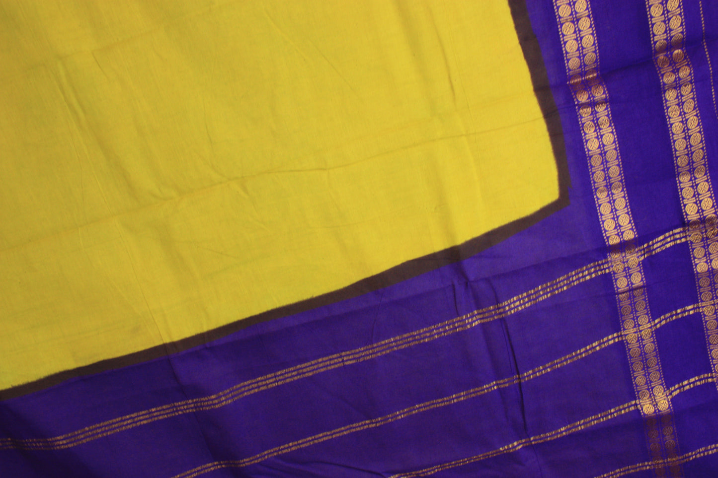 Sungudi Cotton Saree - Yellow/ Indigo