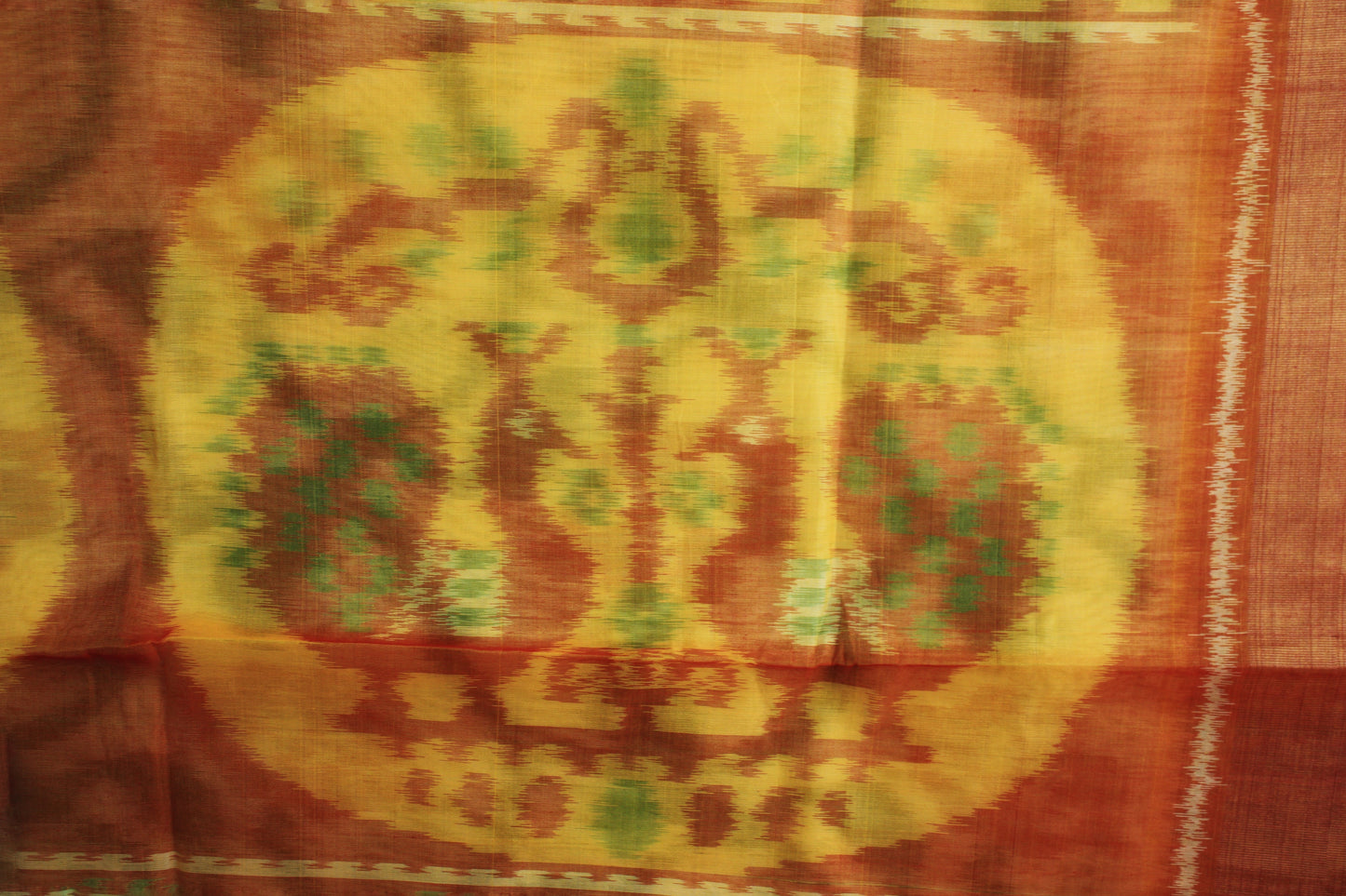 Pochampally Ikat Silk Cotton Saree - White/ Red, Yellow
