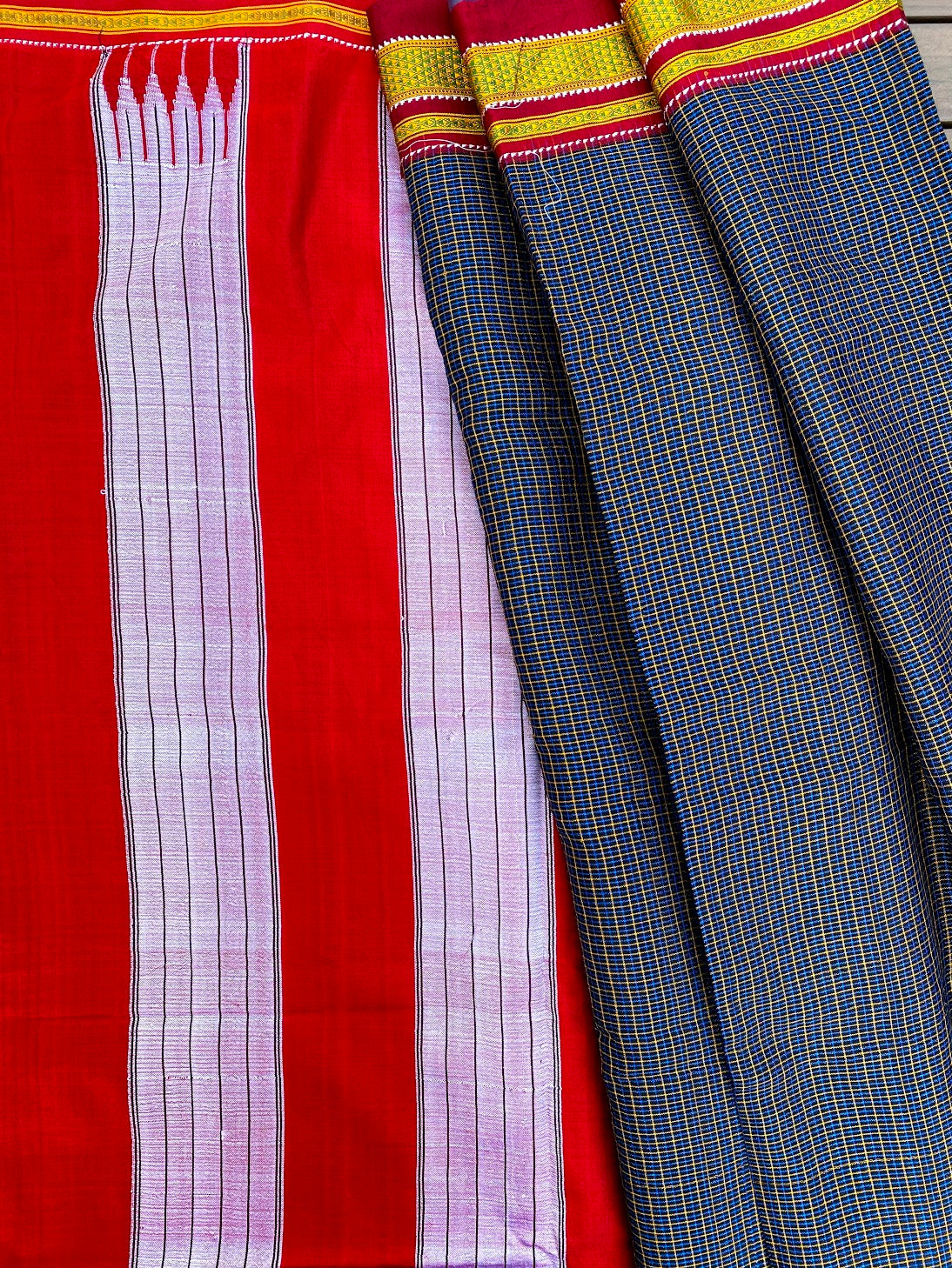 Ilkal Handloom Saree - Black checks w/ Red border