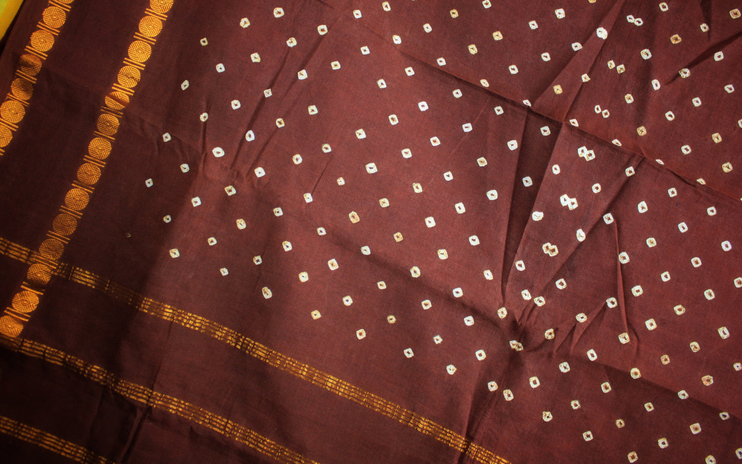 Kaikattu Sungudi Cotton Saree - Brown