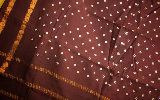 Kaikattu Sungudi Cotton Saree - Brown